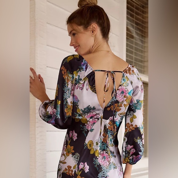 Anthropologie Silk Floral Midi Dress - Picture 3 of 3